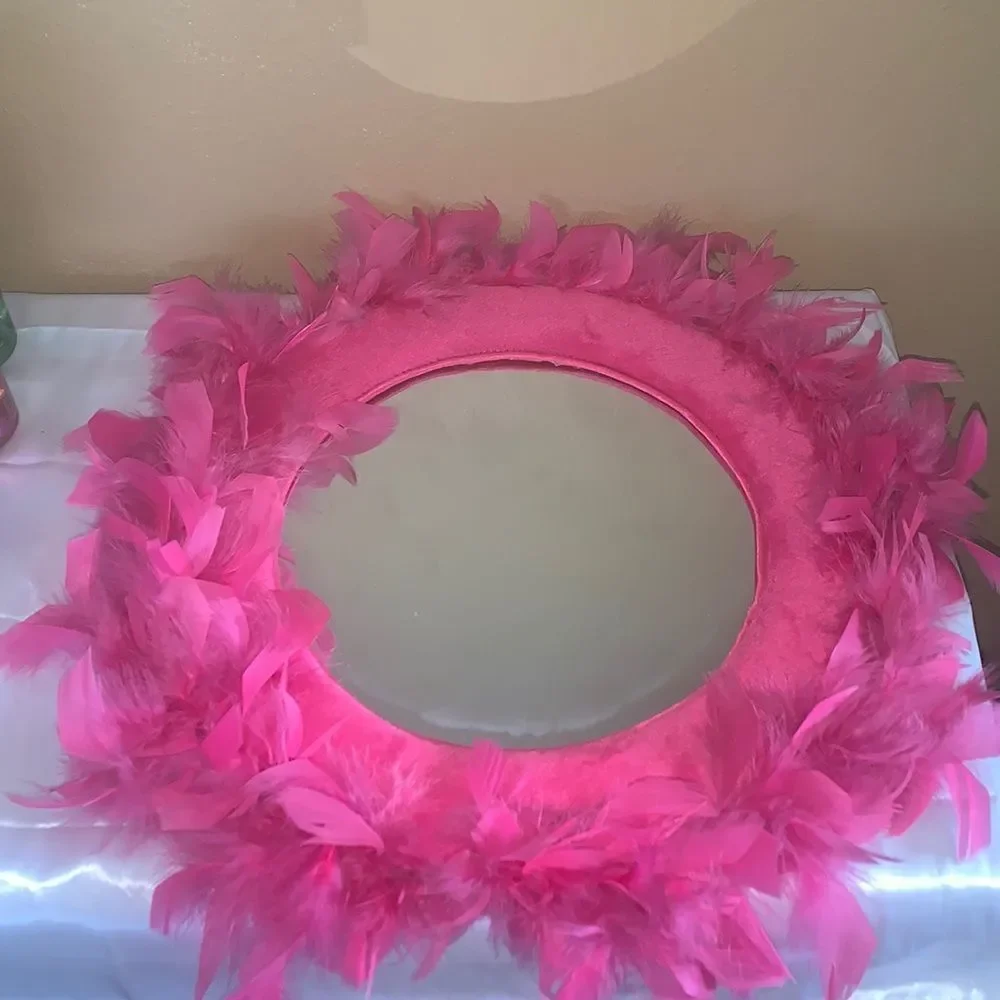 Pink Feather Round Mirror